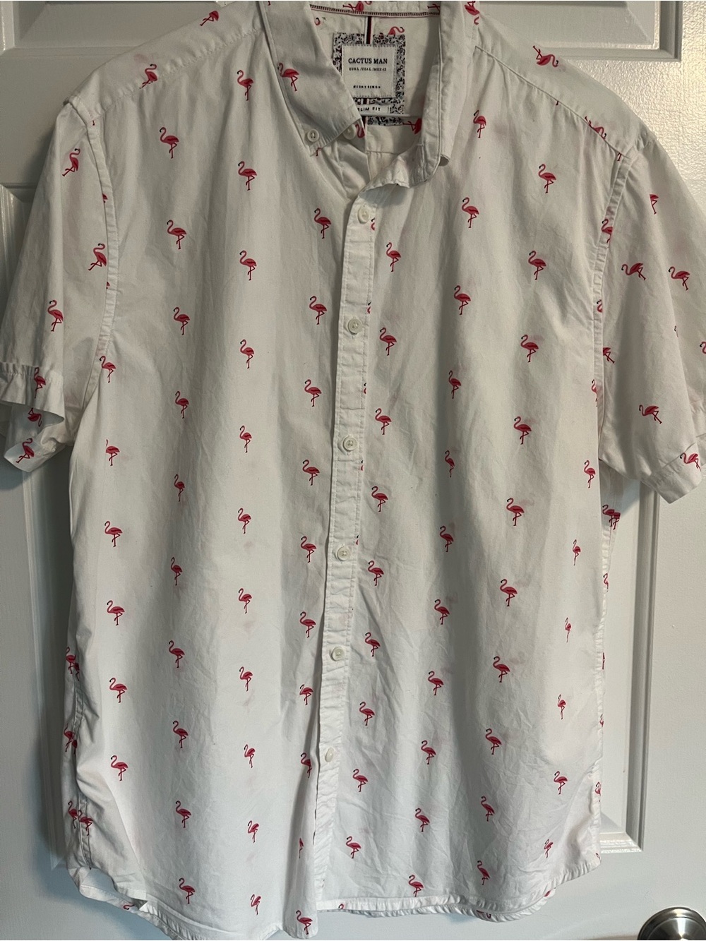Cactus Man White  Cotton Flamingo Shirt Size L Slim fit